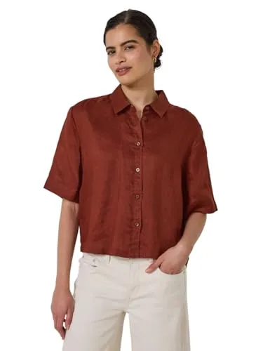 Street One Studio Damen F345412 Leinen-Hemdbluse, Sienna Brown, 44 - Blusen & Tuniken für Damen, leichte Leinenqualität für angenehmen Tragekomfort an warmen Tagen