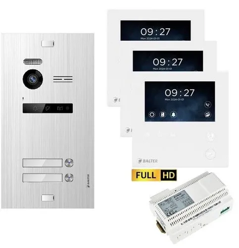 Balter EVO HD Video Türsprechanlage 2 Teilnehmer Silber 3x Mini Monitor 2-Draht