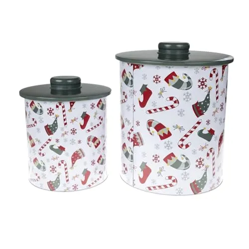 MACOSA EB613-1927 Gebäckdosen 2er Set Metall Weiß rund Keksdose Aufbewahrungsdose Plätzchen Vorratsdose Weihnachten Blechdose Plätzchenaufbewahrung (Weiß)
