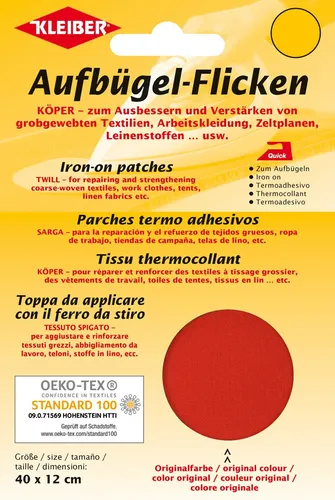 KLEIBER Köper-Aufbügel-Flicken 400 x 120 mm rot