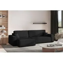 Kaiser Möbel Ecksofa mit schlaffunktion und bettkasten BEST XL, stoff Poso Dicker Cord, Schwarz, Links - Schwarz