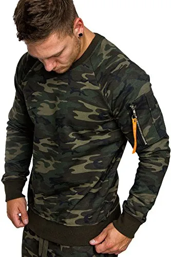 Amaci&Sons Herren Cargo Pullover Sweatshirt Hoodie Sweater Camouflage 4006 Camo Khaki S
