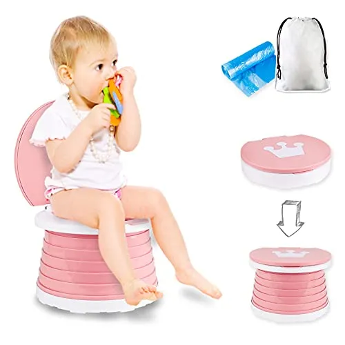 Toilettensitz kinder, klappbarer Toilettenstuhl für Babytraining Indoor Outdoor Travel Töpfchen mit Reisetasche (pink)