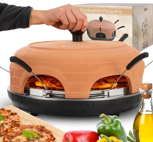 Heidenfeld Pizzaofen Pizzachef - Elektrischer Pizzaofen für 6 Personen, 1100 Watt Leistung und schnelle Backzeit in nur 5 Minuten