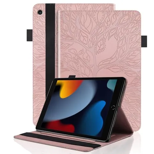 Hülle für iPad 10,2 Zoll 2021/2020/2019 (iPad 9/8/7 Generation) mit Stifthalter PU Leder Schutzhülle Flip Case Cover mit Ständer Kartentasche für iPad Air 3 2019 / iPad Pro 10,5 2017, Roségold