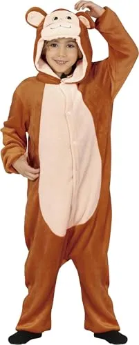 FIESTAS GUIRCA Affen Unisex Jumpsuit für Kinder aus kuscheligem Plüschstoff - Alter 5-6 - Affen Kuschelanzug Kinder - Lustiger Tier Onesie Kostüm für Jungen u. Mädchen Karneval, Fasching, Fastnacht