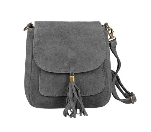 Made in Italy Damen Leder Tasche - Elegante Wildleder Umhängetasche mit Fransen - Damen-Schultertaschen aus 100% italienischem Wildleder, ideal für jeden Anlass. Mit abnehmbarem Schultergurt und geräumigem Hauptfach - der perfekte Begleiter für stilbewusste Frauen.