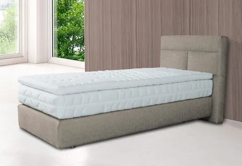 Beige Boxspringbett 105cm - Westfalia Schlafkomfort - Hochwertiges Boxspringbett mit Bonnell-Federkern und abnehmbarem Kaltschaum-Topper, waschbar bei 40°C. Ideal für erholsamen Schlaf und stilvolle Einrichtung.
