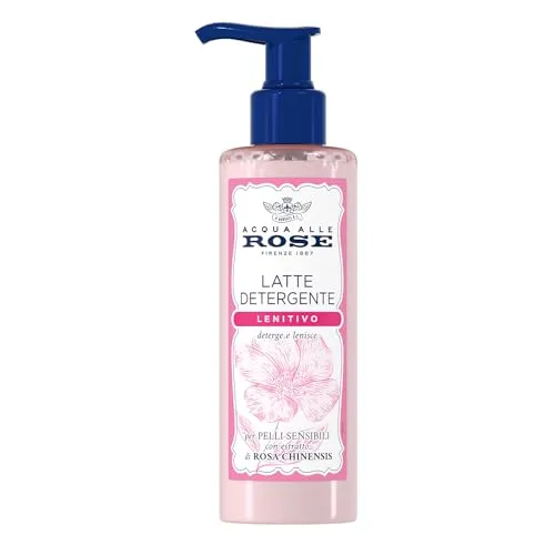 Acqua alle Rose, Beruhigende Reinigungsmilch mit Rosen-Chinensis-Extrakt, ideal für trockene oder empfindliche Haut, reinigt und befeuchtet die Haut sanft, für den täglichen Gebrauch, 200 ml