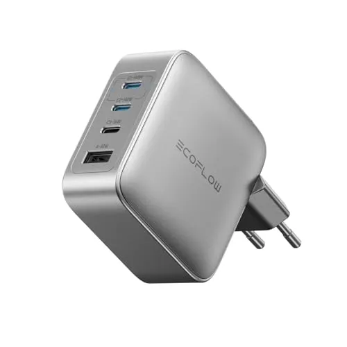 EcoFlow Rapid Pro Ladegerät 140W - Kompaktes 4-in-1 USB-C Schnellladegerät - Ladegeräte mit GaN-Technologie: Kompakt, leicht und leistungsstark – ideal für gleichzeitiges Laden mehrerer Geräte mit bis zu 140W in nur 2 Stunden, sicher und zuverlässig.