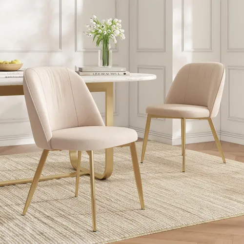 MODFU Esszimmerstuhl 2er-Set Ergonomisch gestaltetes Design mit Goldfarbenen Metallbeinen Polsterstuhl bequem und atmungsaktiv Beige