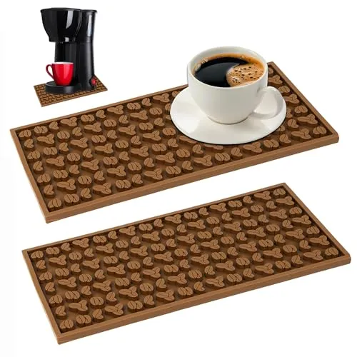 xyuayamz Abtropfmatte Kaffeemaschinen, Kaffeemaschine Unterlage, Kaffeevollautomat Unterlagen, Saugfähige und Rutschfeste Kaffeematte für Kaffeemaschine,Tasse und Gerichte, PVC, Braun, 2 Stück