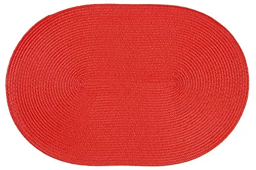 Haus und Deko Platzset Polypro oval ca. 45 x 30 cm Rot Platzdeckchen Tischset geflochtene Bast-Optik