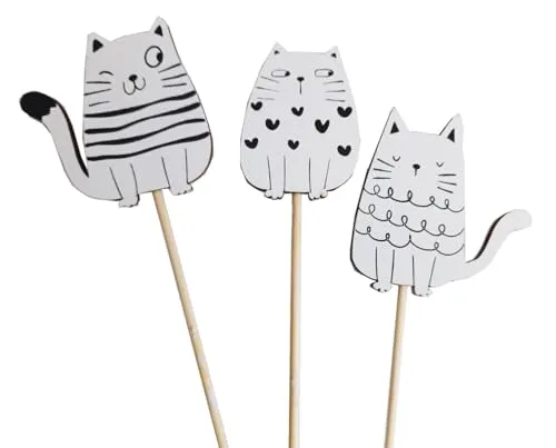 itsisa Blumenstecker Katze aus Holz, 3er Set in schwarz von itsisa