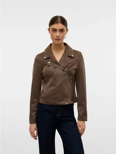 Vero Moda Bikerjacke VMJOSE SHORT FAUX SUEDE JACKET GA NOOS – Asymmetrischer Reißverschluss, Braun, XS (34) - Modische Bikerjacke aus pflegeleichtem Material mit elastischem Stretchanteil. Ideal für einen stylischen Look und vielseitig kombinierbar. Perfekt für den Alltag!