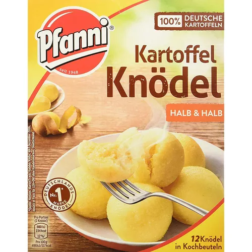 Pfanni Kartoffel Knödel Halb und Halb 400g - Kartoffel Produkte, vegetarisch und ideal für schnelle, leckere Beilagen zu jedem Gericht.