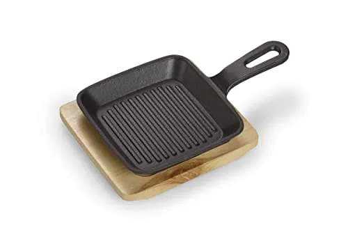 ECHTWERK Servierpfanne aus Gusseisen 13,6 cm - Ideal für Grill und Ofen - Pfannen - Hochwertige, bereits eingebrannte Gusseisenpfanne mit Grillstreifen für gleichmäßige Garung und stilvolles Servieren von Tapas.