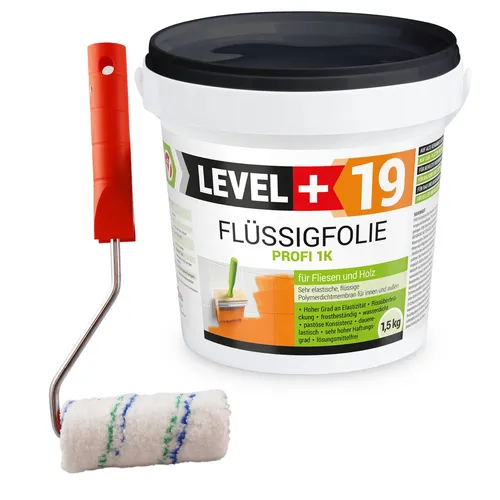 Flüssigfolie 1.5kg Abdichtung Innen Außen OSB Fliesen Holz+Farbroller 10cm L+19