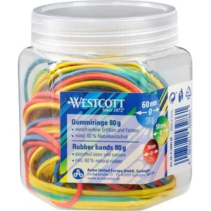 Westcott Gummiringe E-10581 00, Größe sortiert, bunt, 80g von Westcott