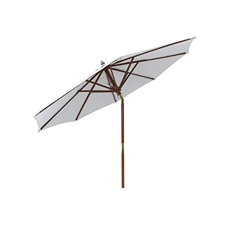 paramondo paramadera Sonnenschirm Holz-Sonnenschirm Knickbar Rund 3 m Gartenschirm Höhenverstellbar Maststärke 48 mm Weiß