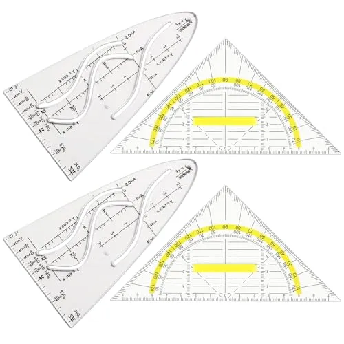 Geodreieck Set, 4 Stück Geodreieck Klein, Geodreieck mit Griff, Geodreieck Flexibel, Parabelschablone Mathe, Geometrie Kurvenschablone, Parabel Lineal, für Studenten Büro Designer Malerei