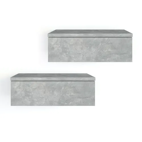 KOMTO Wandregal mit Schublade Beton - Nachttisch Hängend 2er Set Nachttisch Wandmontage Wandschublade Nachtschrank Hängend | Monaco 42 x 30 x 15 cm