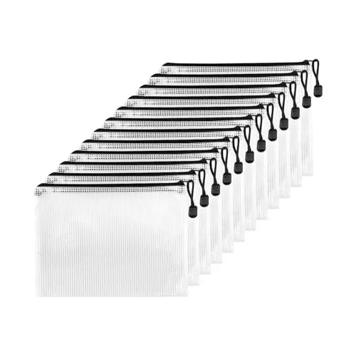 Fousenuk 12 Pcs Dokumententasche mit Reißverschluss A5,Wasserdichte,Schwarz
