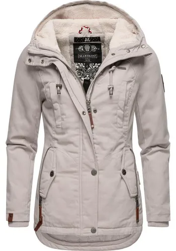 MARIKOO Damen Winterjacke mit Kapuze - Kuschelig und Stylisch in Light Grey Gr. XL - Funktionsjacken: Sportliche Winterjacke mit warmem Teddyfleece-Futter, ideal für kalte Tage - taillierter Schnitt und wasserabweisendes Material für optimalen Komfort!