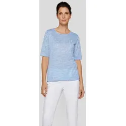 Rabe Damen T-Shirt Gestreift Dunkelblau - Stylisches gestreiftes T-Shirt mit funkelndem Schriftzug, taillierter Schnitt aus Viskose-Polyester-Mischung, ideal für einen modischen Look.