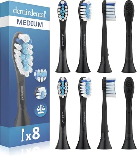 8er Ersatzbürsten von demirdental passend für Philips Sonicare Ersatzbürsten C3 Premium Plaque Defence Standard Schallzahnbürstenköpfe, entspricht HX9044, kompatible Ersatzbürsten, Schwarz