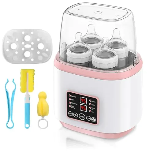 Flaschenwärmer Baby, 8-in-1 Sterilisator für babyflaschen, Schnell-Flaschenwärmer, Milchflaschenwärmer für Babys, Fast Babykostwärmer & Abtauung, BPA-freier Babynahrungsheizung mit LCD-Display (Rosa)