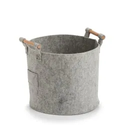 Zeller Present Handels GmbH Zeller Aufbewahrungskorb, Filz, mit Holzgriffen, grau, Runder Filzkorb mit Holzelementen, Maße (L x B x H): 31 x 31 x 28 cm 14393