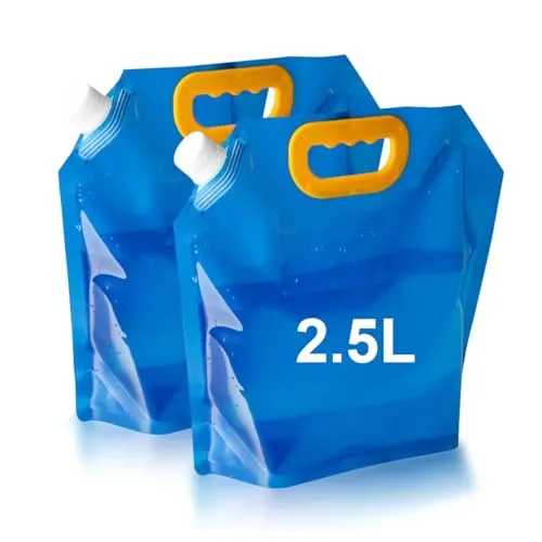 Ruayia 2stk Wasserkanister Faltbar, 2.5L Faltbarer Wasserbehälter, Faltkanister Trinkwasser mit Tragegriff, Wasserbehälter mit Dichtem Deckel für Outdoor Camping Wanderungen Picknicks (Blau)