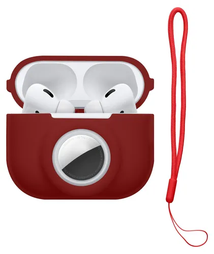 kwmobile 2-in1 Schutzhülle für Apple Airpods Pro 2 Hülle - Kopfhörer Silicon Case kompatibel mit AirTag - stoßfestes Cover mit Karabiner - Tawny Red