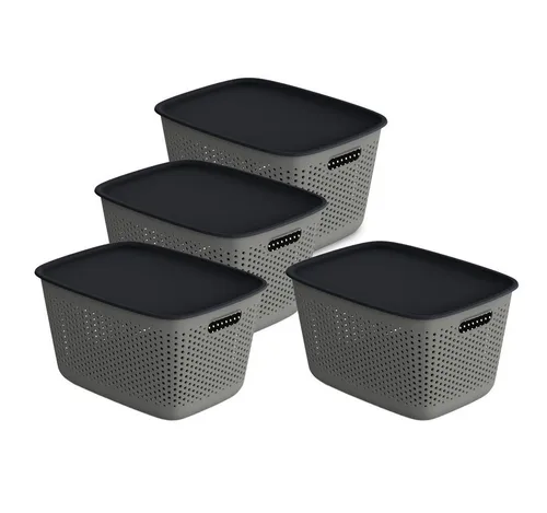 Kreher Aufbewahrungskorb Mehrzweckkorb, Aufbewahrungsbox mit Deckel (Farbe wählbar) (4 St)