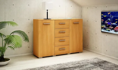 Matkam Möbel Kommode aus Erle, 120x84.5x35 cm - Kommode für Wohnzimmer mit 2 Fächern und 4 Schubladen, kratzfest und ideal für schmale Räume. Praktische Aufbewahrungslösung für jeden Raum.