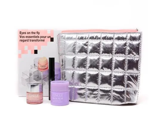 Clinique Eyes On The Fly - Glamouröses Augen-Make-up Set - Gesichtspflege-Set mit 3 Essentials für strahlende Augen. Enthält pflegendes Gel, Reinigungsschaum und voluminöse Mascara für einen perfekten Look.
