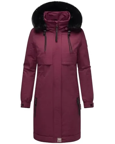 Navahoo Damen Mantel Lange Winterjacke mit abnehmbarem Kunstfell und Kapuze - Funktionsjacken: Stilvolle, wasserabweisende Winterjacke mit verstellbarer Kapuze für optimalen Schutz und einen eleganten Look an kalten Tagen.
