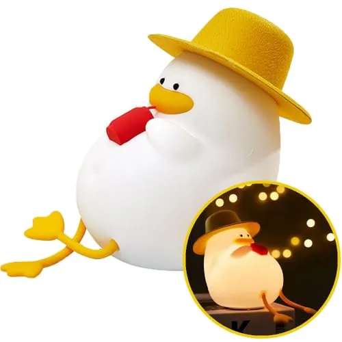FOREVER Light LED Kinder Nachtlicht Ente im Urlaub – Silikon Nachtlicht für Kinder Dimmbar mit 2 Helligkeitsstufen - Nachtlicht Kinder Akku USB-C Ladbar - Tragbar Nachtlicht Baby Berührungsaktivierung