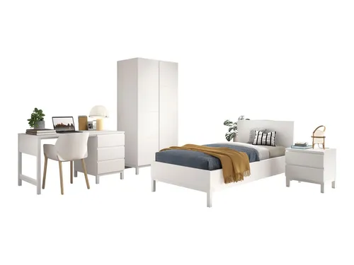 aufm Kessel Jugendzimmer-Set Keely – Komplettes Möbelset für Kinderzimmer - 4-teiliges Set aus Bett, Nachtkonsole, Kleiderschrank und Schreibtisch in modernem Design. Ideal für Schlafen, Lernen und Stauraum. Pflegeleichte Oberfläche und durchdachte Aufteilung für optimalen Platz.
