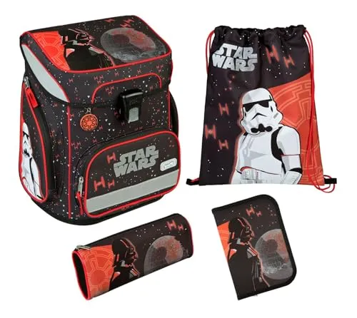 Scooli EasyFit Schulranzen Set 5-TLG. Star Wars - Schulranzen mit 18 Litern Volumen, inklusive praktischem Zubehör wie Schüleretui und Schuhbeutel. Ergonomisches Design mit gepolsterten Gurten für besten Tragekomfort – ideal für den Schulalltag.