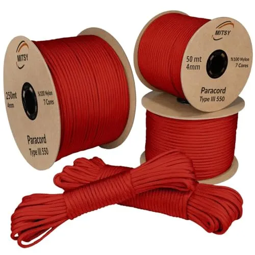 MITSY Paracord 550 Typ III Nylon Schnur 4 mm 50 Meter Rot