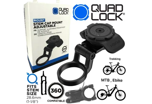 Quad Lock Handy-Halterung QUAD LOCK Fahrrad Vorbau Kappen Handy Halter einstellbar