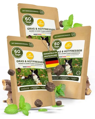 KUNTO Gras- und Kotfresser Drops für Hunde – Ergänzungsfuttermittel - Hypoallergenes Ergänzungsfuttermittel für Hunde, glutenfrei und kaltgepresst. Ideal für empfindliche Hunde, in luftdichtem Beutel für frische Qualität.