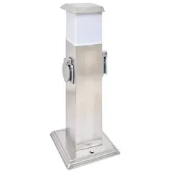 Gartensteckdose Steckdosenturm Edelstahl mit Lampe - Steckdosen & Zubehör – Robuste Gartensteckdose aus Edelstahl mit 2 Steckdosen und integrierter Lampe für eine einladende Atmosphäre im Außenbereich.