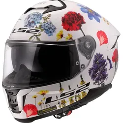 LS2 STREAM II FLOWERS Gloss White - Integraler Motorradhelm - Motorradhelm mit KPA-Schale, leicht und stark – ideal für Sicherheit und Komfort auf der Straße. Ausgestattet mit einem Doppelvisiersystem und einziehbarer Sonnenblende.