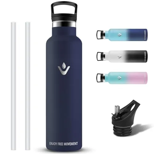 Trinkflasche- 1l- Trinkflasche Edelstahl, Thermosflasche mit Strohhalm, BPA-Frei, Thermosflasche Auslaufsicher, Doppelwandige Vakuumisolierte, Wasserflasche Metall, Wasserflasche für Wandern, Büro