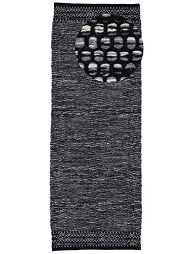 carpetfine Baumwollteppich Kelim Mia Läufer Schwarz 80x300 cm - Teppich für Wohn- und Schlafzimmer, aus 100% Baumwolle, langlebig und pflegeleicht, ideal auch für Fußbodenheizung.