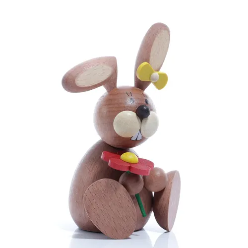 Osterartikel Osterhäsin mit Blume – Bunte Osterdeko - Charmante Osterhäsin aus Holz, 11x7,2 cm, ideal für festliche Dekoration und fröhliche Akzente in Ihrem Zuhause.