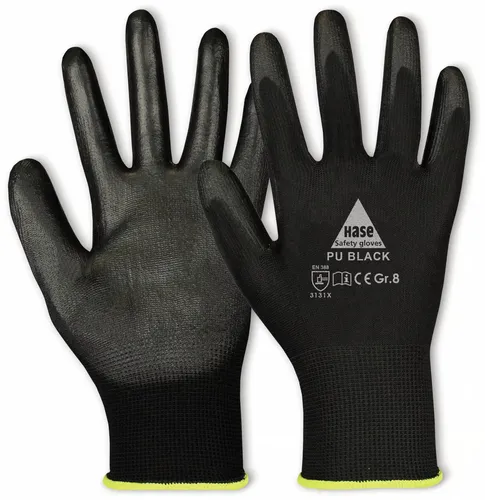 HASE SAFETY GLOVES Arbeitshandschuhe PU, PU black, EN 388, EN 420, schwarz
